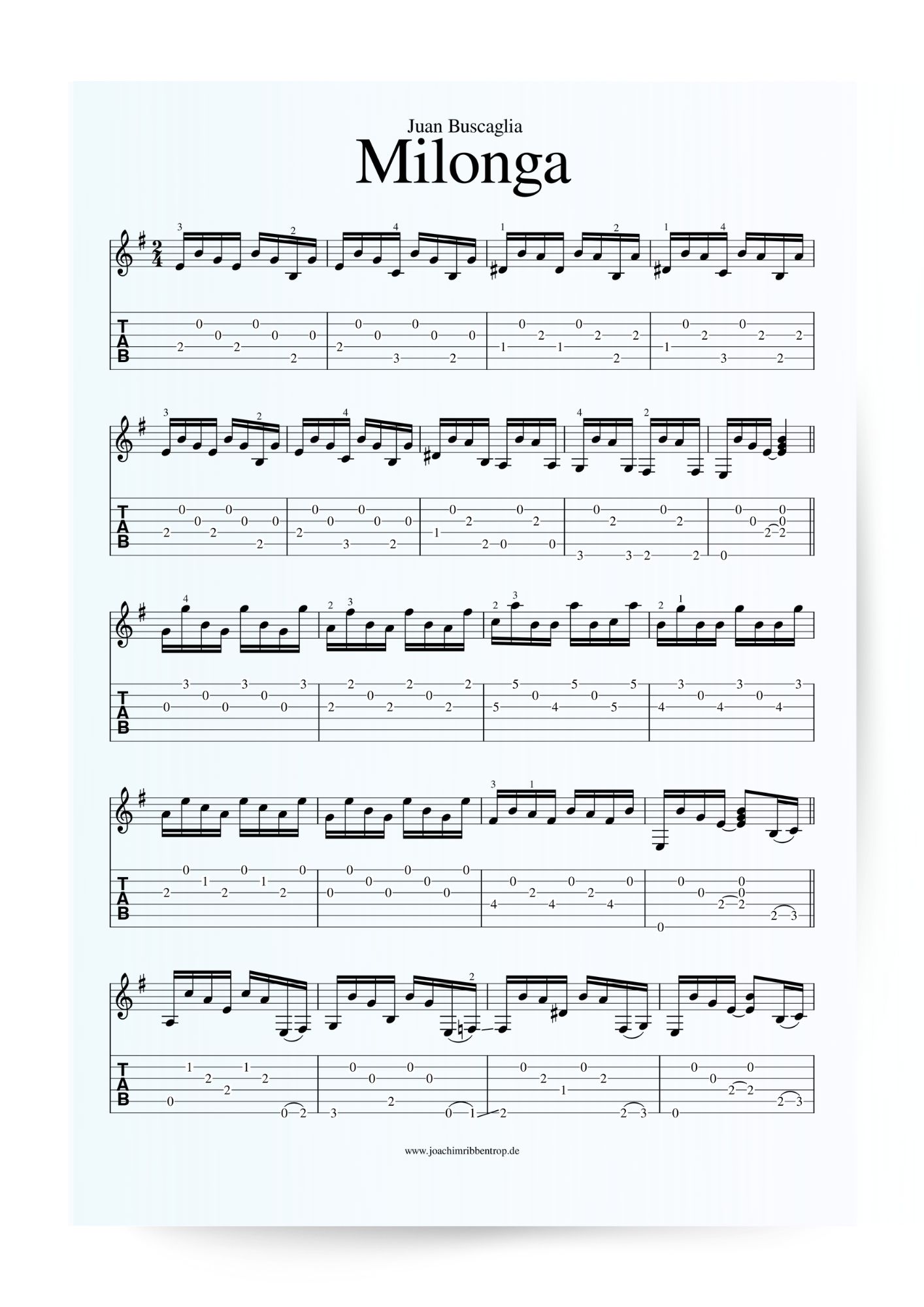 Milonga - Free Classical Guitar Tabs with Fingering — NBN Guitar